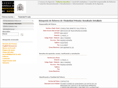 Registro de ficheros en la Agencia de Protección de Datos Registro de ficheros en la Agencia de Protección de Datos